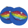 Boucles d'oreilles en bois à fermoir crochet BLEU bouche