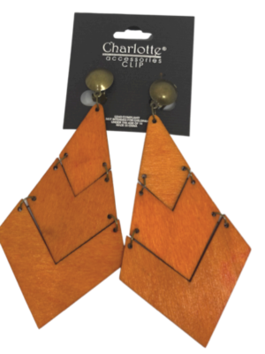 Boucles d'oreilles en bois ORANGE à CLIP