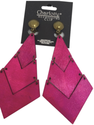 Boucles d'oreilles en bois FUCHIA à CLIP