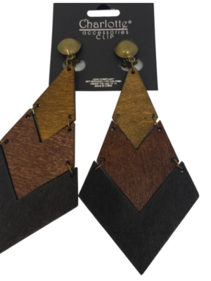 Boucles d'oreilles en bois MARRON & NOIR à CLIP