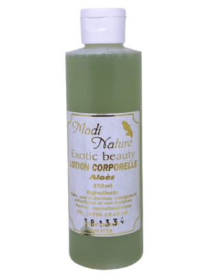 Lotion hydratante pour le corps à l'ALOE vera de la marque MADI NATURE. Lotion issue du jardin local.